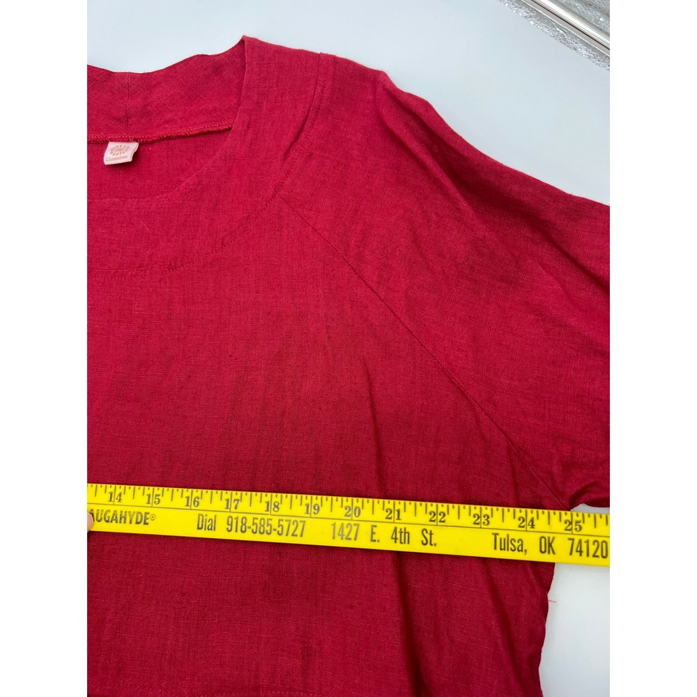 LINENBEE Linen Tunic Dress Women L Red Pockets Lagenlook Pockets Adjustable Hem - Picture 7 of 16